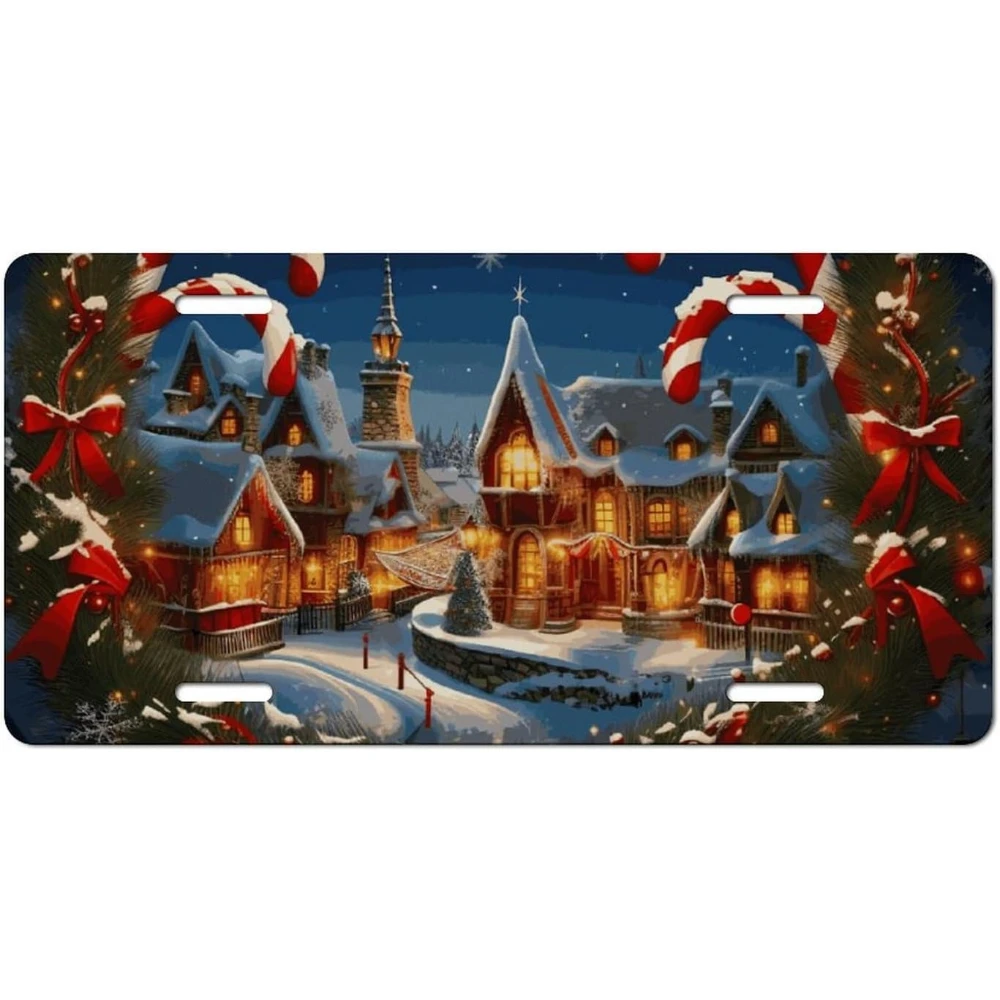 License Plate Waterproof Automotive License Plate Aluminum License Frame Merry Christmas Tags Print 12x6inch