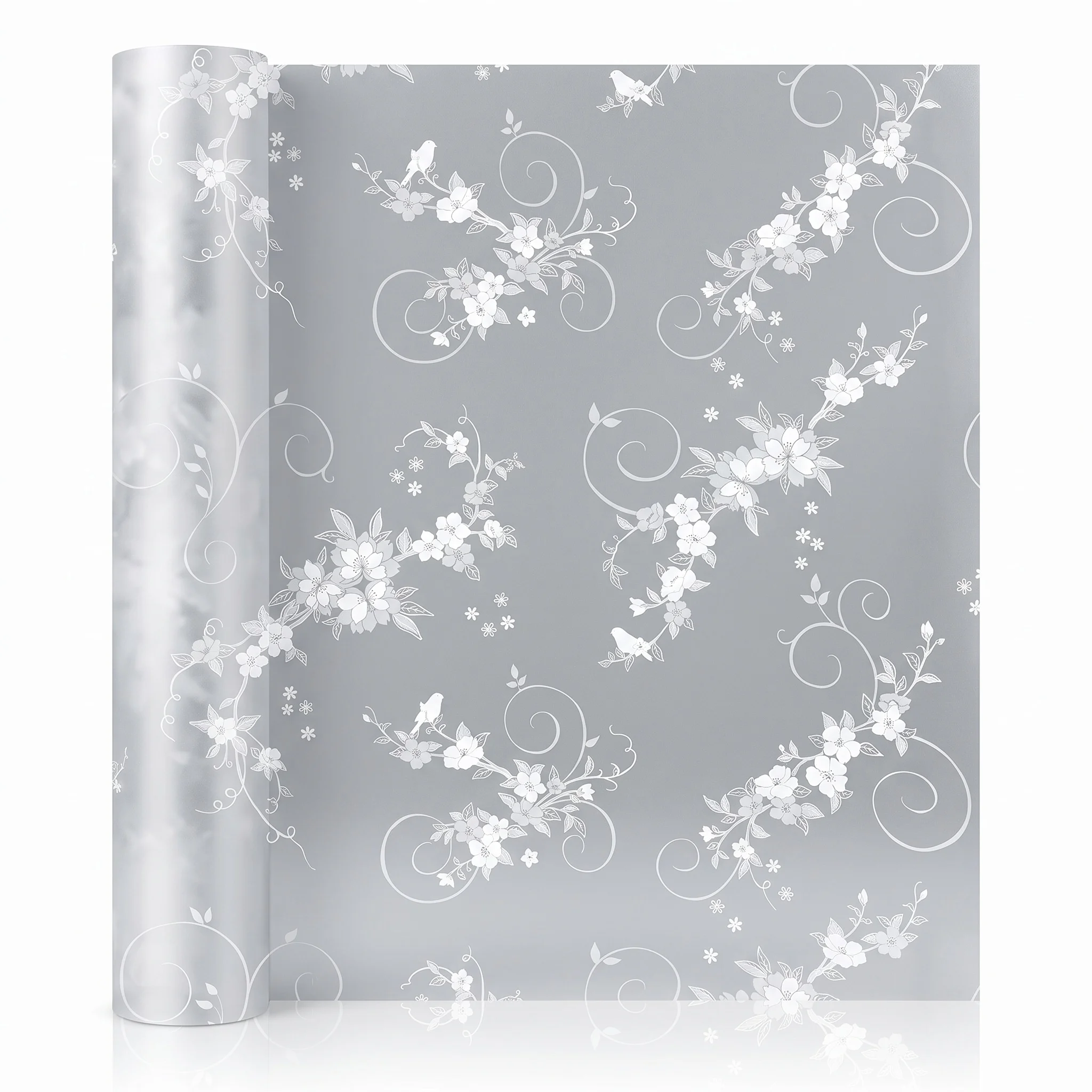 Self‑Adhesive Floral Bird Window Film Frosted Privacy Glass Sticker Anti‑UV Decor for Bathroom Bedroom Kitchen Office Glass