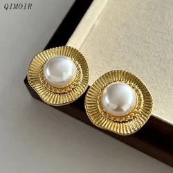 Textured Irregular Metal Imitation Pearl Post Earrings For Women Holiday Accessories Vintage Styles Wholesale Jewelry Gift C1577