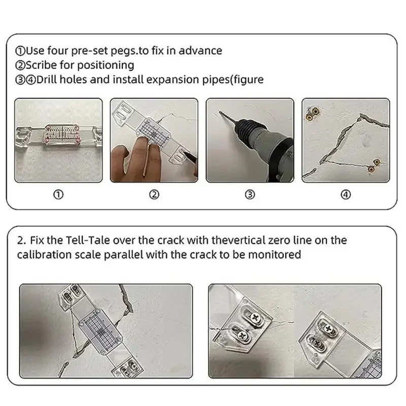 Acrylic Crack Gauge Linestorm Corner Tell Tale Crack Monitor For Crack Width Monitoring Wall Building Inspection Measuring Tools