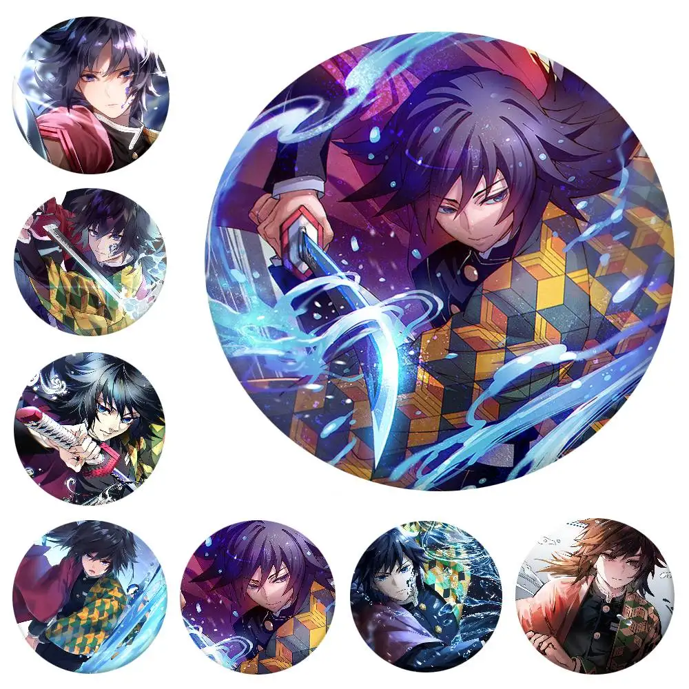 Anime Demon Slayer Tomioka Giyuu Badges Round Badge Tinplate Coin Brooch Clothing Backpack Accessories Lapel Pin view 3