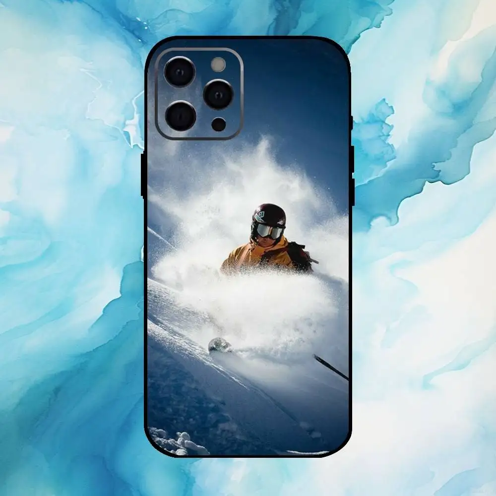 Skiën Sneeuw Snowboard Ski Telefoonhoesje Voor iPhone17,16,15,14,13,12,11 Plus, Pro Max Zachte Zwarte Cover