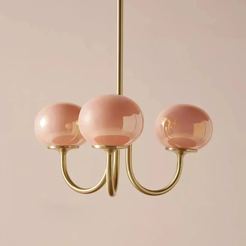 Modern New French Simple Country Vintage Retro Pink White Glass Lovely Girl's Living Room Bedroom Hotel Pendant Lamp Chandelier