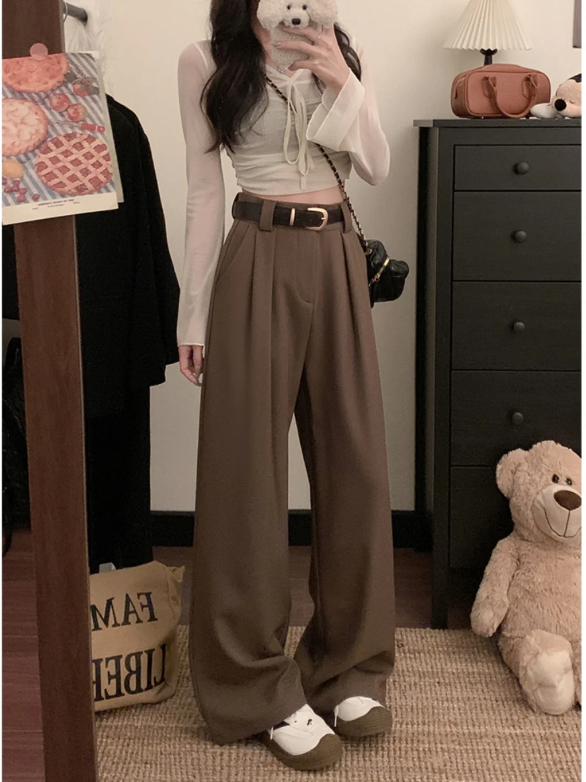 Loose Wide Leg Pants Women High Waist Casual Pants For Women's Spring 2025 New Pleated High Waisted Versatile Suit Pants