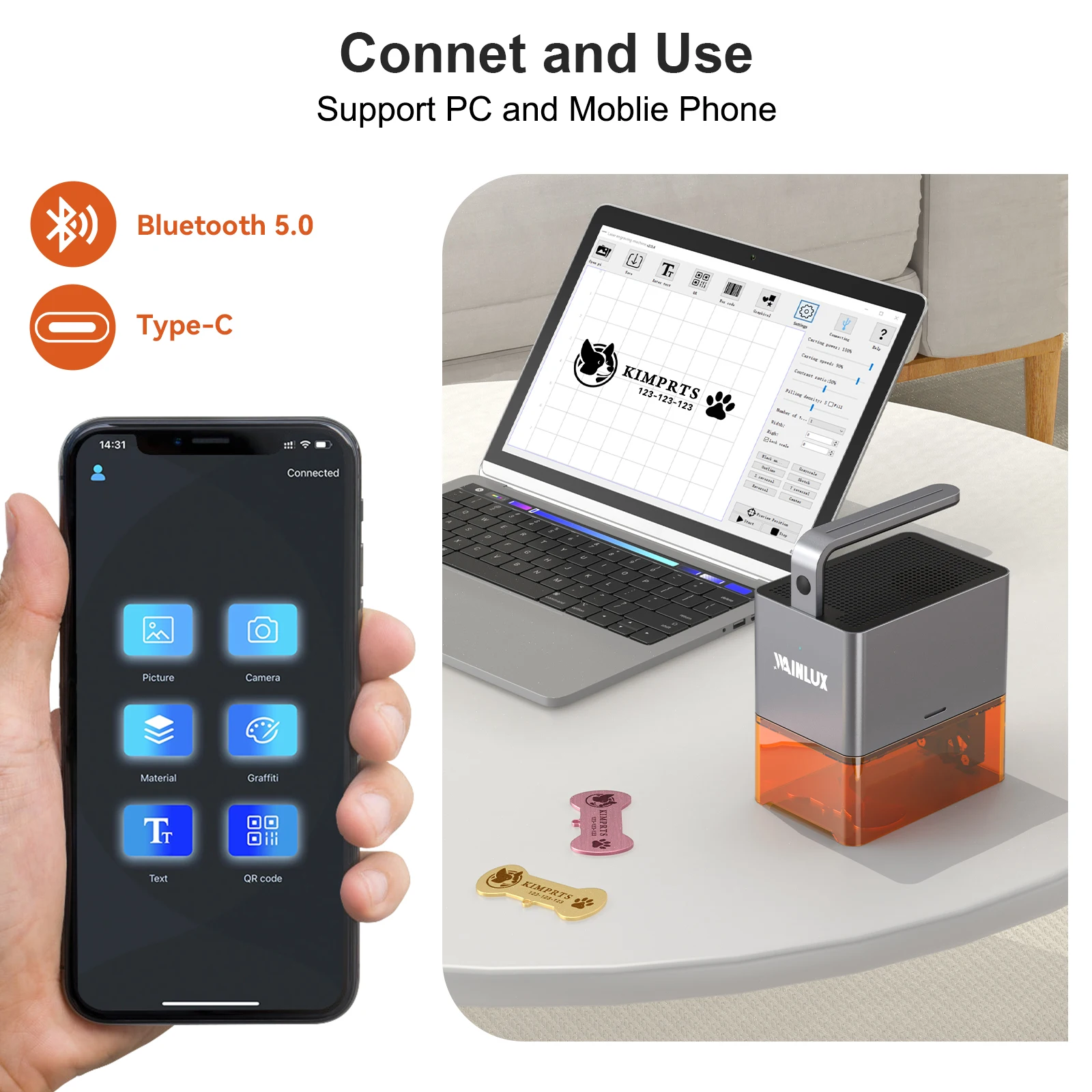 حفارة ليزر خارجية صغيرة محمولة بالليزر قطع الخشب والجلد ونقش الأكريليك والحجر الزجاجي من الفولاذ المقاوم للصدأ