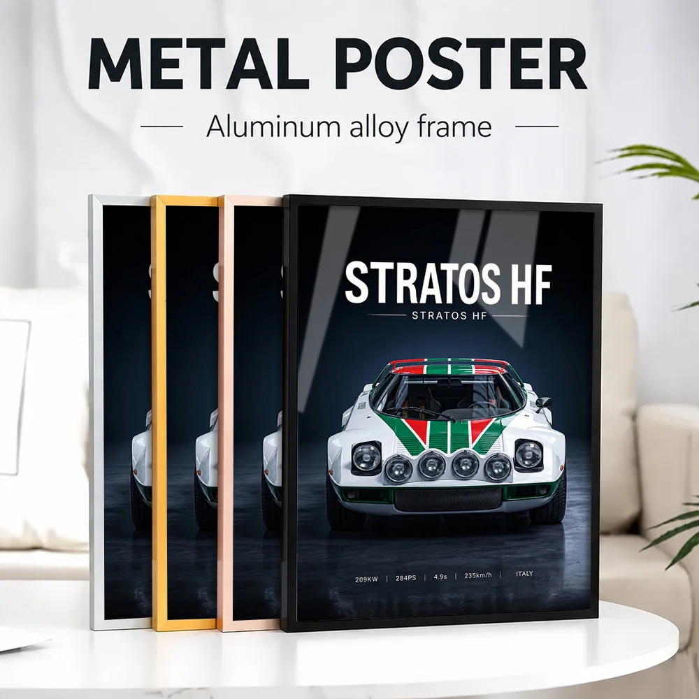 Sleek Italy Stratos HF Rally Car Metal Poster With Aluminum Alloy Frame Customized Photo Bold Speed Style Wall Art For Workshop