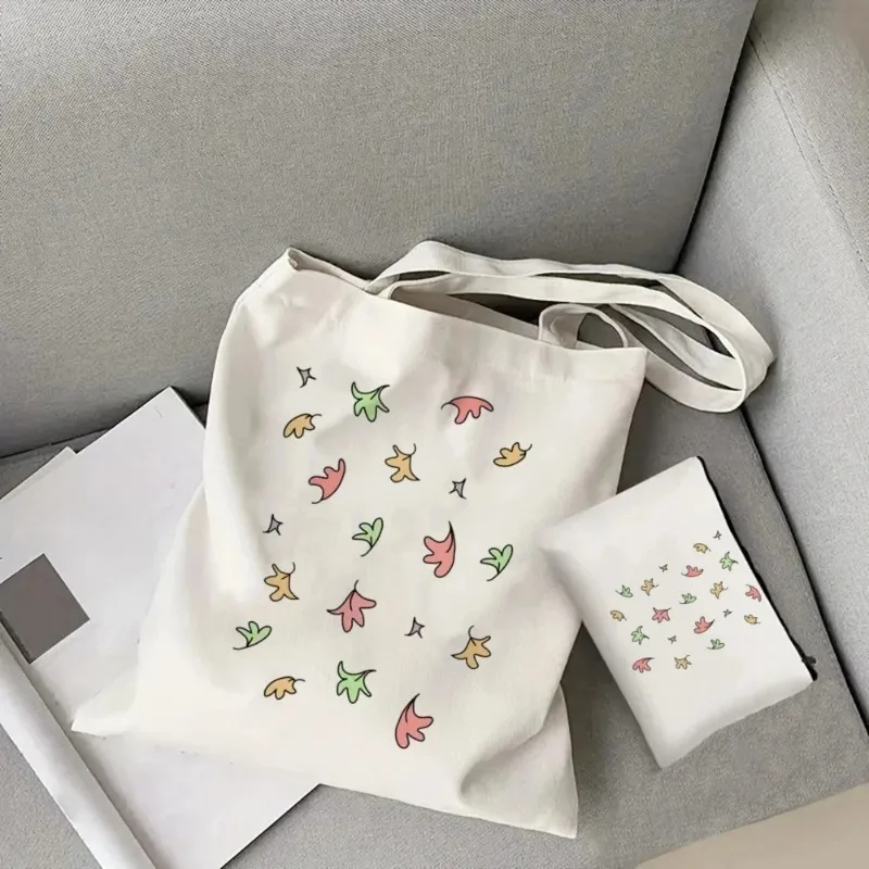 

2pcs/set Ladies Handbag Cosmetic Bag Show Heartstopper Fashion Canvas Shoulder Bag Large Capacity Shopping Bags Purse Handbag