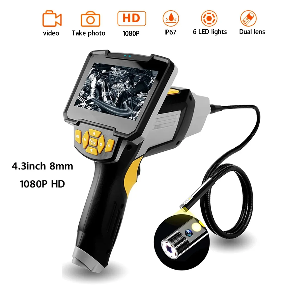 

4.3inch Screen Industrial Endoscope Camera 8.0mm Single&Dual Lens HD 1080P IP67 Waterproof Pipe Sewer Camera For Car Inspection