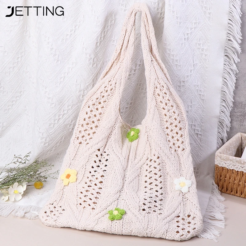 

Hollow Knitted Handbags New Woven Large Capacity Beach Purses Handle Shoulder Bag Shopping
