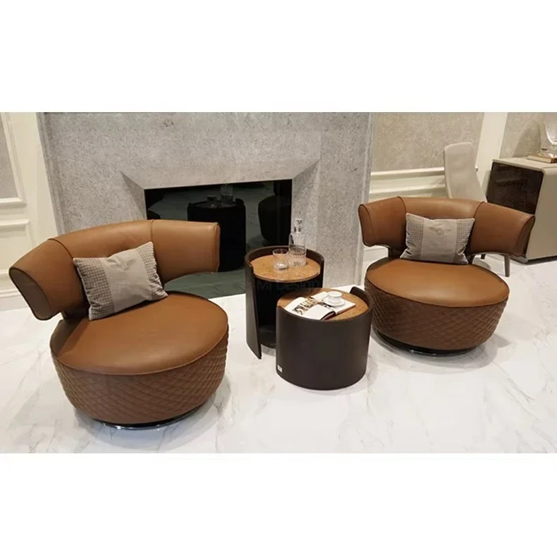 

# Italian Light Luxury Post-modern Simple Casual Leather Single Sofa Rotating Chair