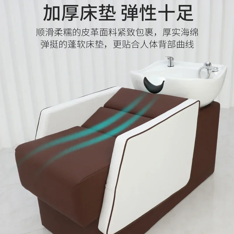 

01Barber shop shampoo bed stylish and simple hair shop ceramic basin semi-lying flush bed hair salon special