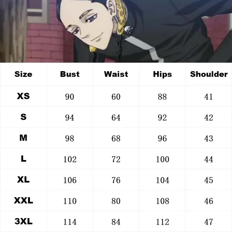 طوكيو المنتقمون أنيمي Tenjiku ران هايتاني تأثيري الأسود الزي الرسمي دعوى هالوين كرنفال حفلة زي ل Manx ؛ 8'm6 ،