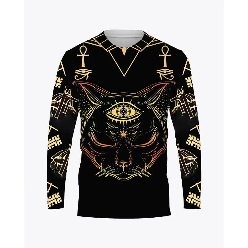 Ancient Egyptian Horus Print Summer Men\'s O-Neck T-shirt Casual Long Sleeve Oversized Pullover Fashion Tops Trend Men Clothing