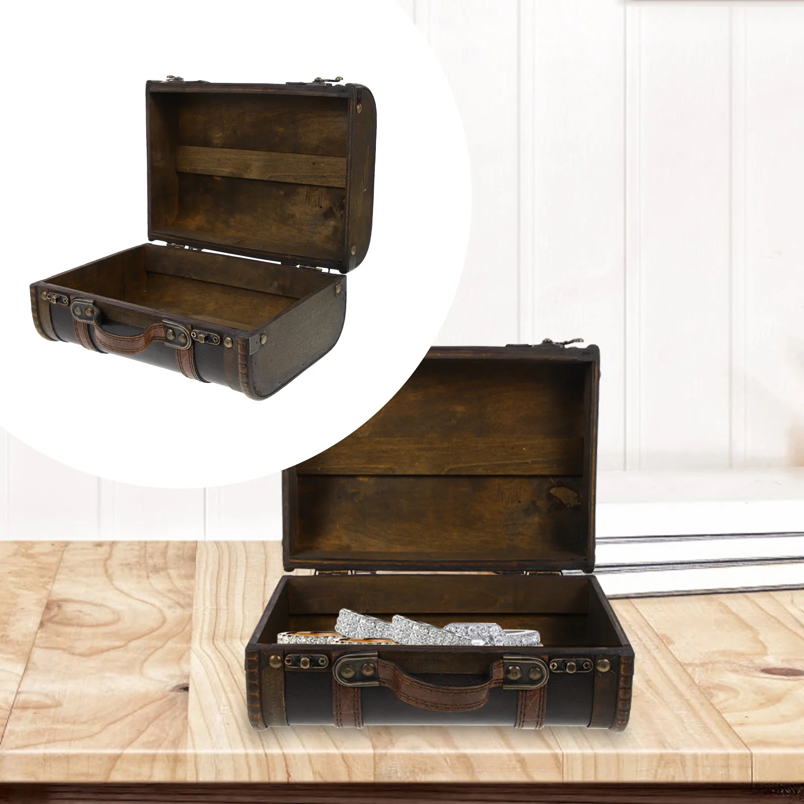 

Wooden Jewelry Box Vintage Buckle Latch Sturdy Jewelry Case Organizer Retro Trinket Storage Container Sundries