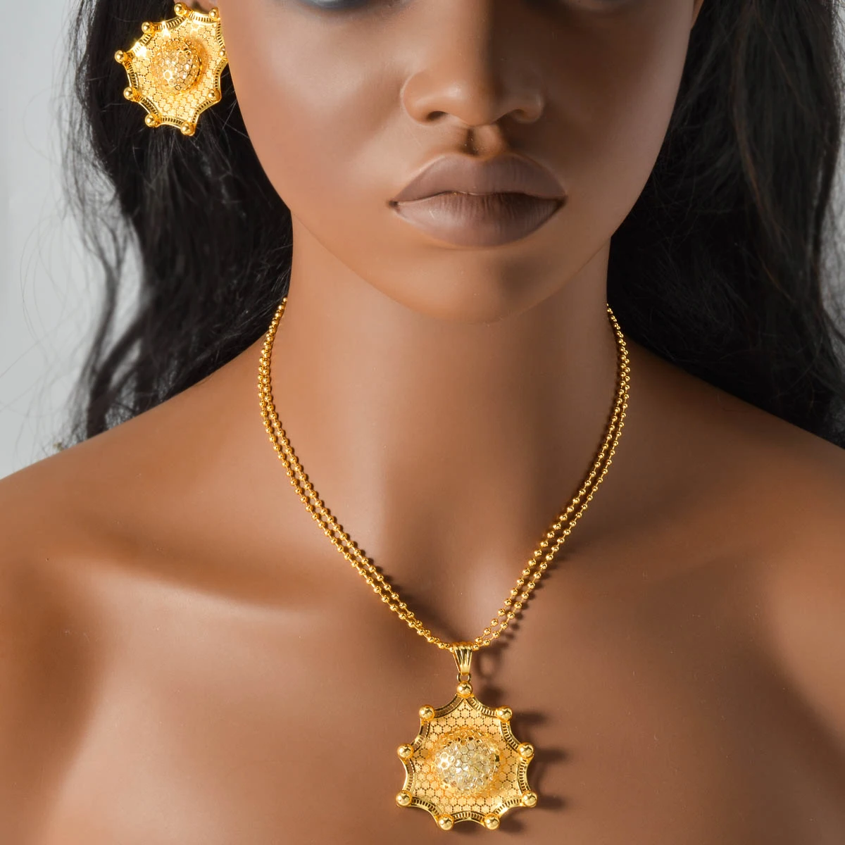 

NEW Ethiopian Eritrea Jewelry Set Necklace Earrings Set for Women African Bridal Gold Plated Wedding Accessories Jewelry Gift