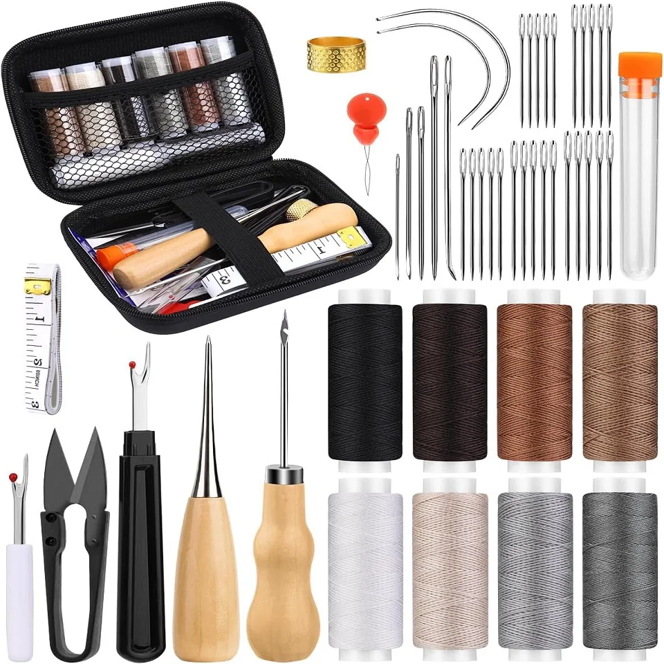 

KRABALL Leather Sewing Tools Kit With Hand Sewing Needles And Waxed Thread for Hand Sewing Car Sofa Shoe Backpack DIY Craft Set