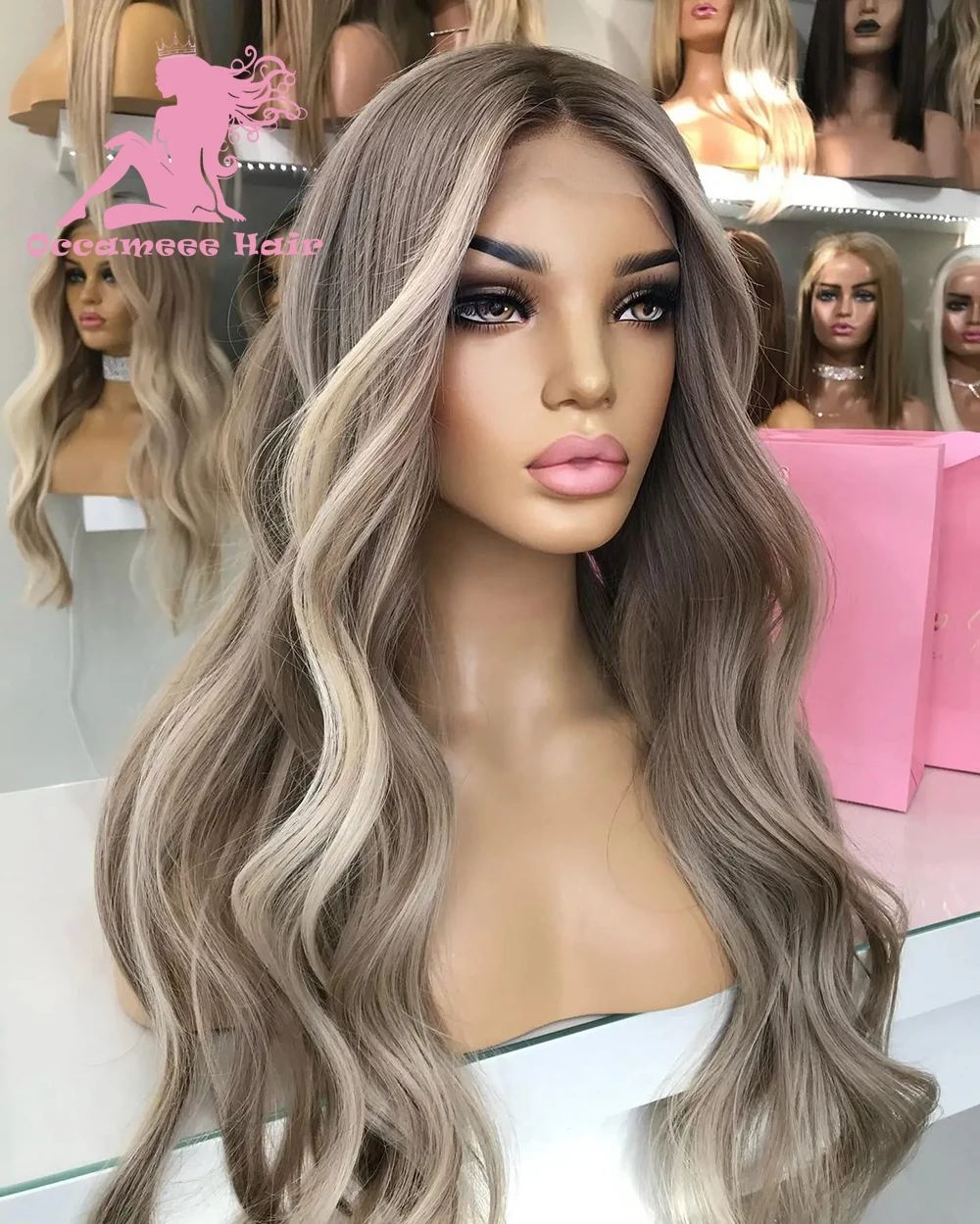 Human Hair Wigs Highlight Hd Transparent Lace Natural Wave 360 Lace Frontal Wigs Brown Blonde Brazilian Full Colored Lace Wig