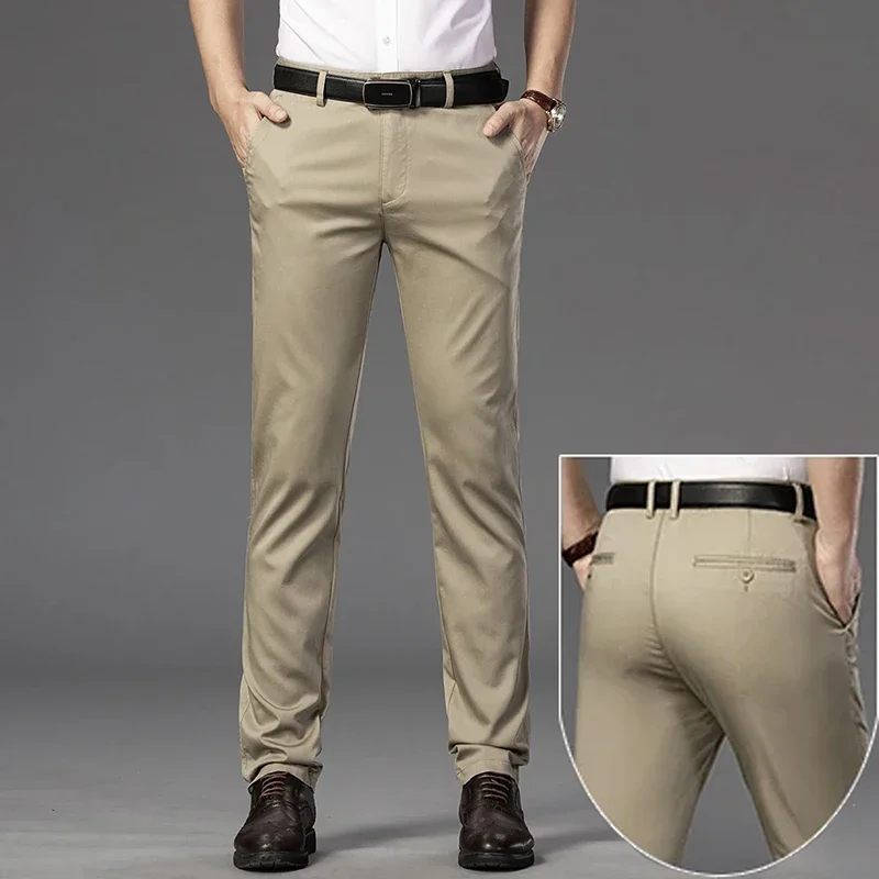 

Men's Summer Thin Fashion Business Casual Suit Pants Long Pants Men's Elastic Straight Sleeve Formal Pants Plus Size 28-40