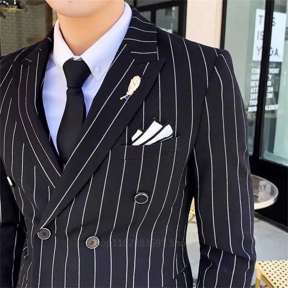 Blazer Suit For Men 2 Piece Outfit Set Suits High Quality 2024 Pants Mens Clothing Party Wedding Tuxedo Jackets Striped costume