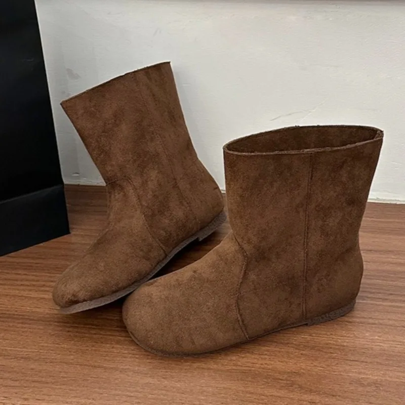 موضة الجلد المدبوغ النساء الشقق أحذية بوت قصيرة مصمم جديد 2025 أحذية الشتاء أنيقة حذاء من الجلد غير رسمي الكلاسيكية المشي Zapatos Mujer #2