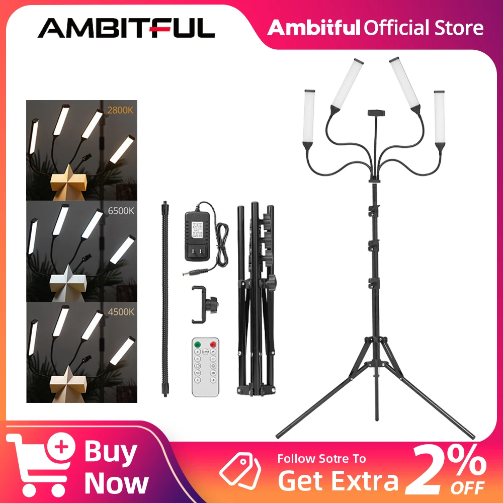 

AMBITFUL AL-04 Flexible Four Arms Fill Light 30W 2800K-5600K Bi-color Phone Holder for Live Stream