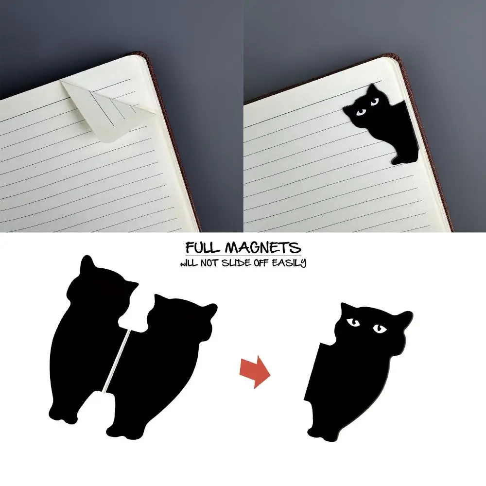 6PCS New PVC Black Cat Bookmark Magnetic Stationery Book Clip Black Magnetic Bookmarks Students Teachers