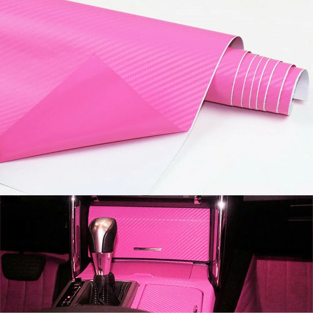 Car Pink Carbon Fiber Vinyl Wrap Sticker Interior Accessories Panel 127 X 30cm Styling Car Body Film Dark Pink Protective Film