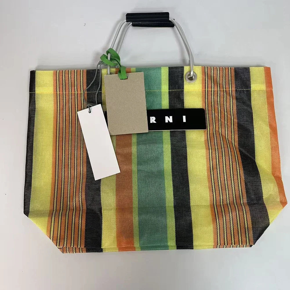 

Rainbow striped Straw Weaving Bag Leisure Shopping Bag one-shoulder large messenger bag portable commuter tote