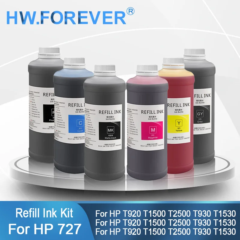 1000ML 727 728 730 738 764 728XL Refill Ink Pigment Dye Ink For HP Designjet T730 T830 T920 T1500 T2500 T930 T1530 T2530 T1600
