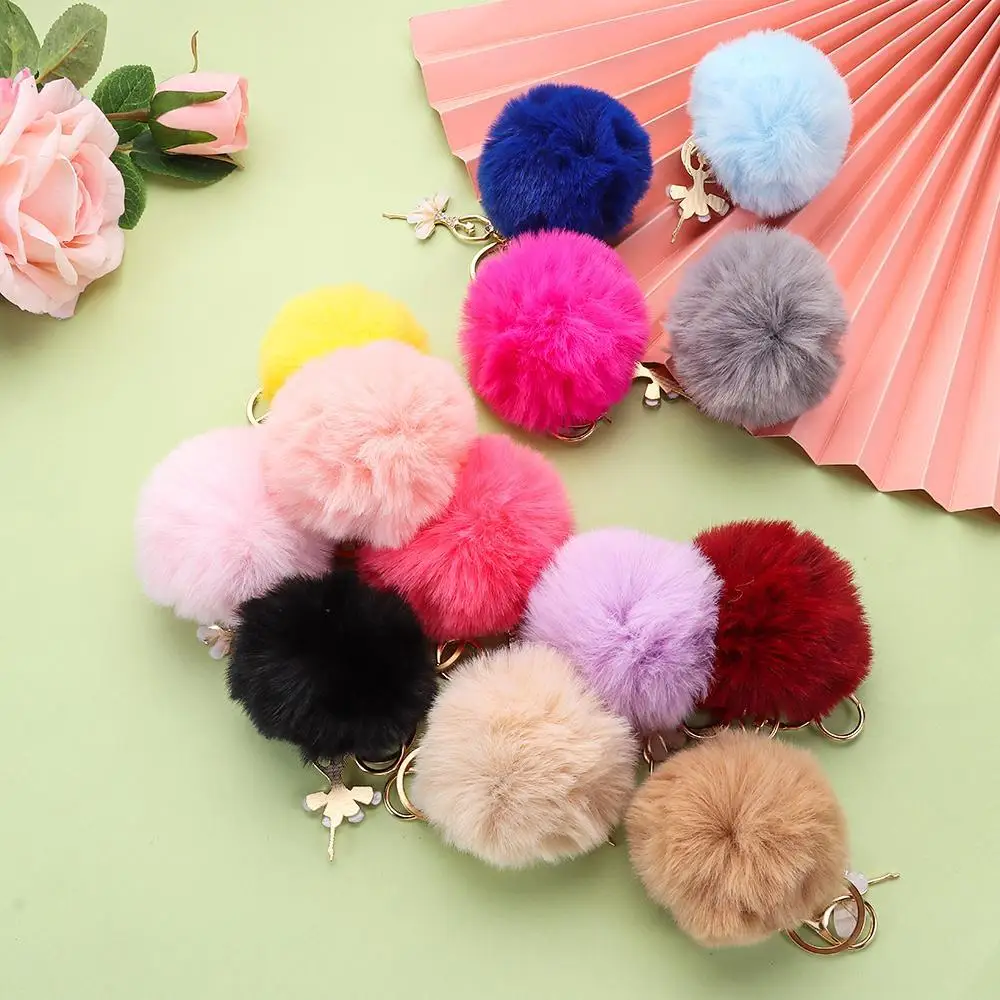 Women Handbag Accessories Fluffy Faux Rabbit Fur Angel Keychain Car Pendant Ballet Dancing Girl Keyring Key Buckle