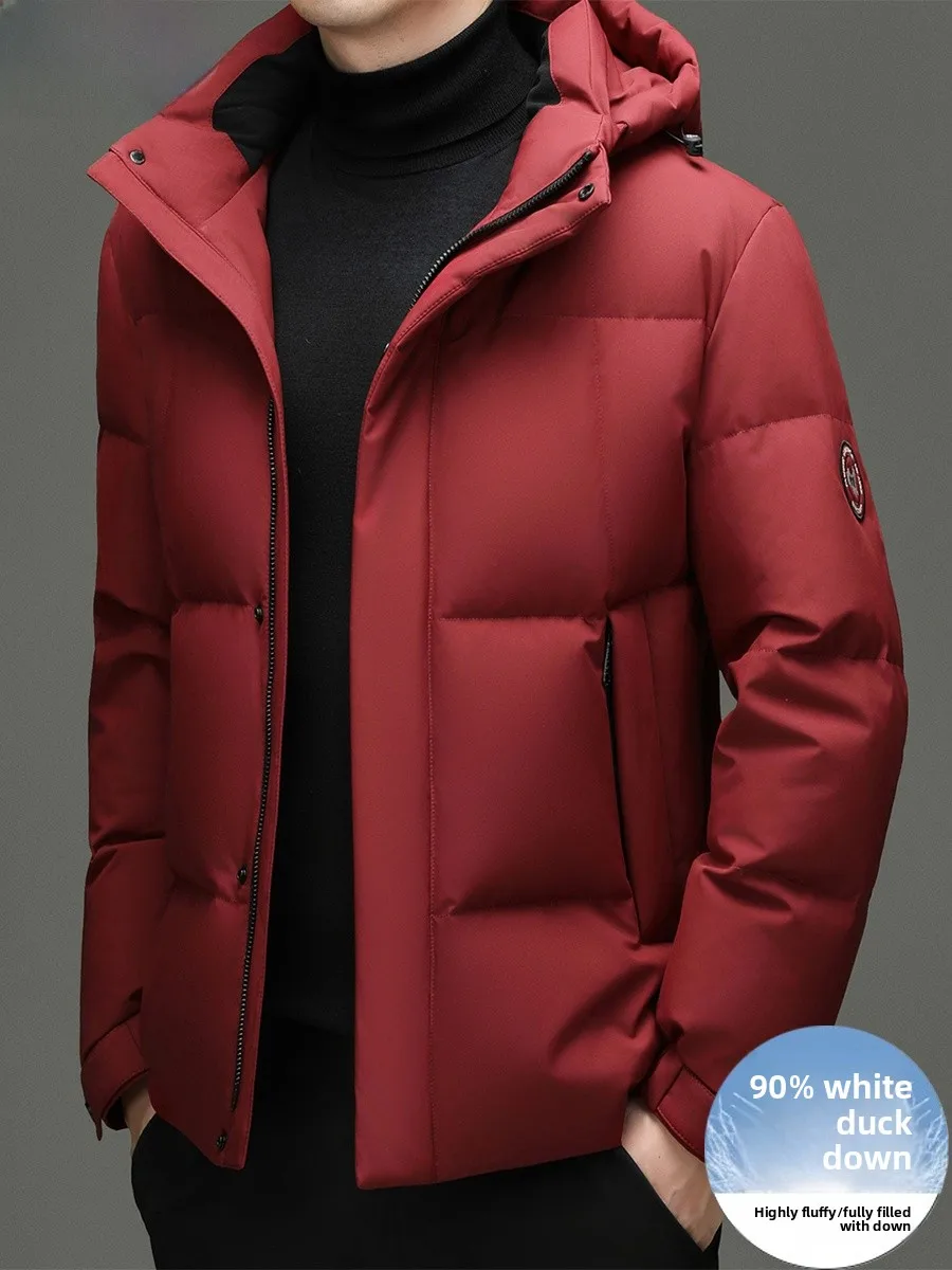 

Men's Faionable ort down Jaet Detachable Hood Warm White Du down Bread Sle Casual Windproof Thiened Polyester Fiber