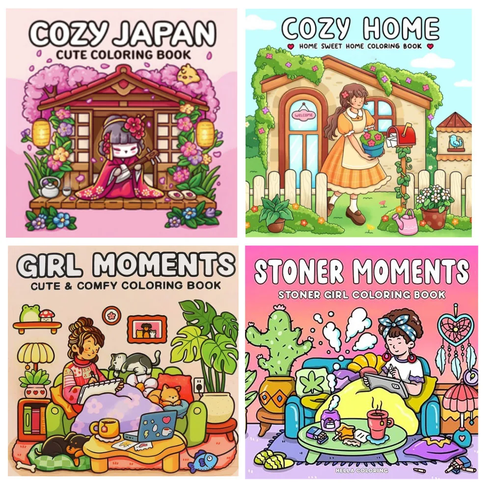 

COZY JAPAN Coloring Book GIRL MOMENTS Coloring Book for Adults and Teen Featuring Adorable Creepy Creatures Painting Gift