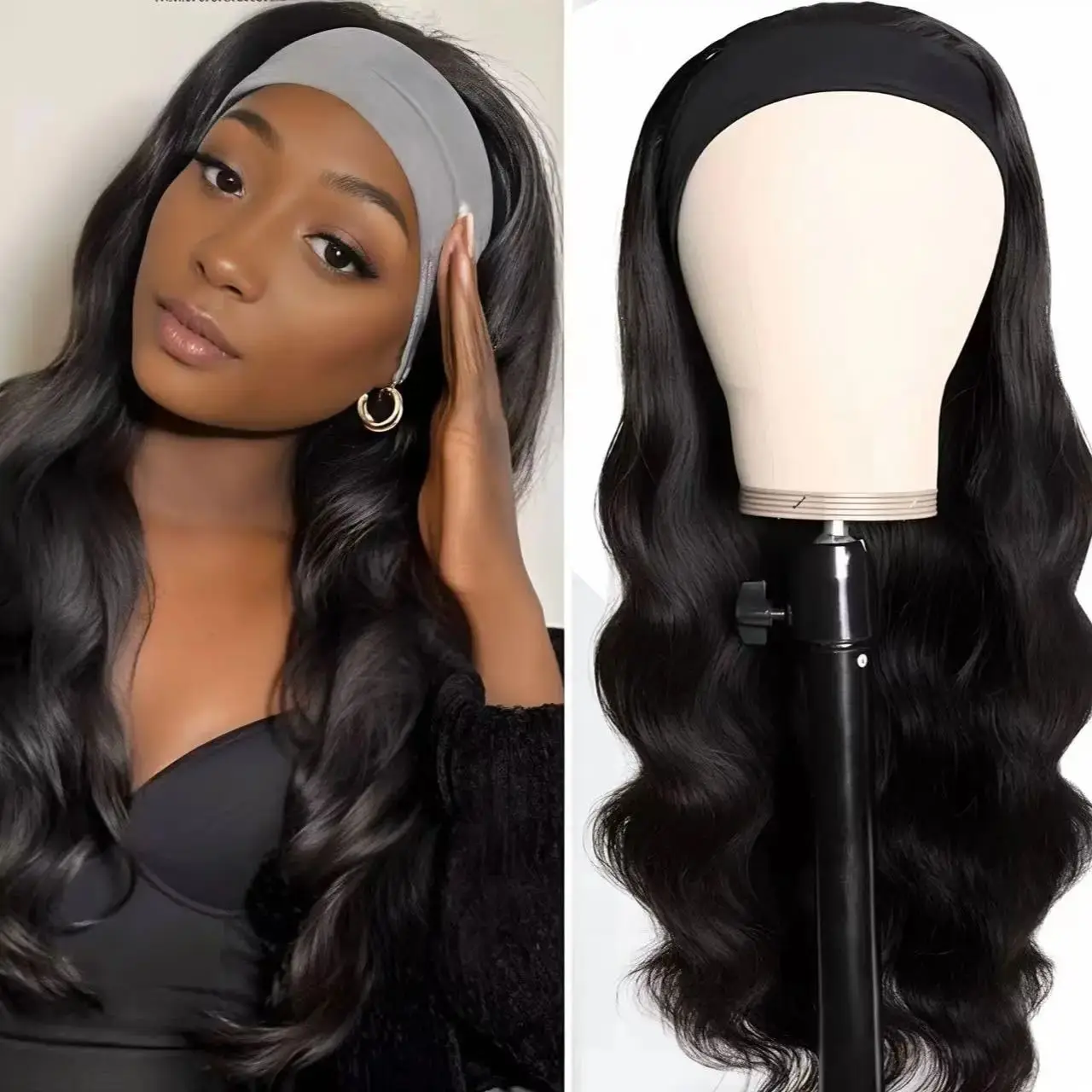 

Парик-повязка на голову с волнистыми волосами из натуральных человеческих волос для женщин, бразильский, машинной работы, с эффектом волнистых волос, натуральный цвет, плотность 180%