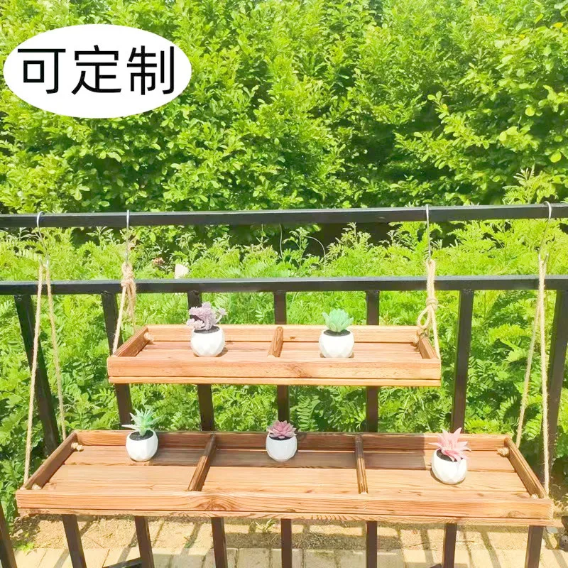 Simple wooden balcony baffle windowsill railing hanger guardrail decoration hanging succulent flower stand