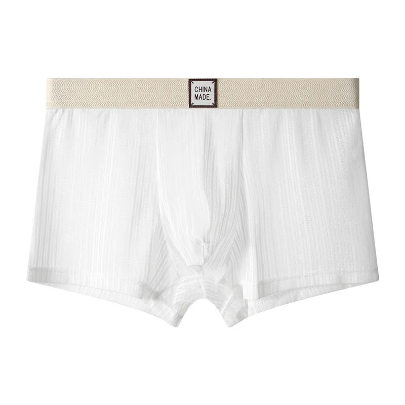 Men's Lightweight Mesh Boxer Briefs Striped Pattern Breathable U-pouch Underwear