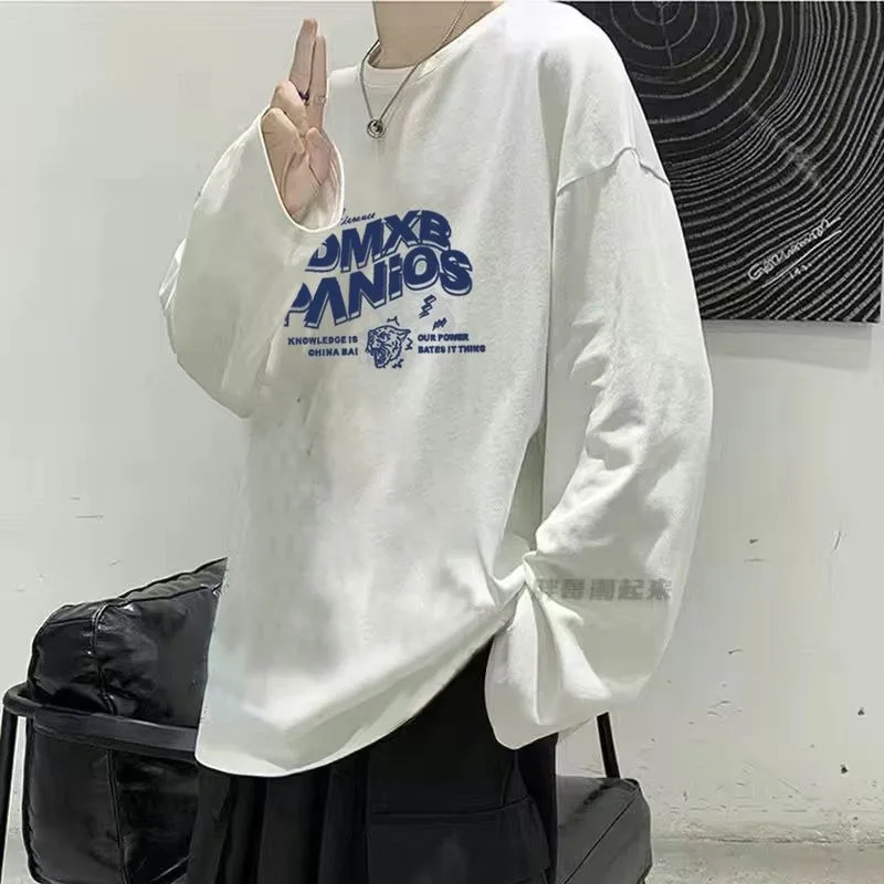 Fashion Plus Size Men's T-shirt, Spring and Autumn Classic Hong Kong Style Casual Long Sleeved Simple Western Style Loose Top