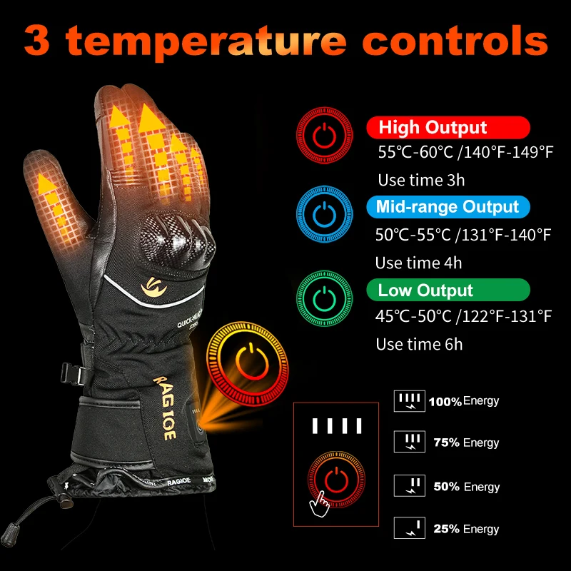 Cross-border Customized Outdoor Winter Smart Heating Gloves With Touch Screen Waterproof Cycling Electric Heating Gloves