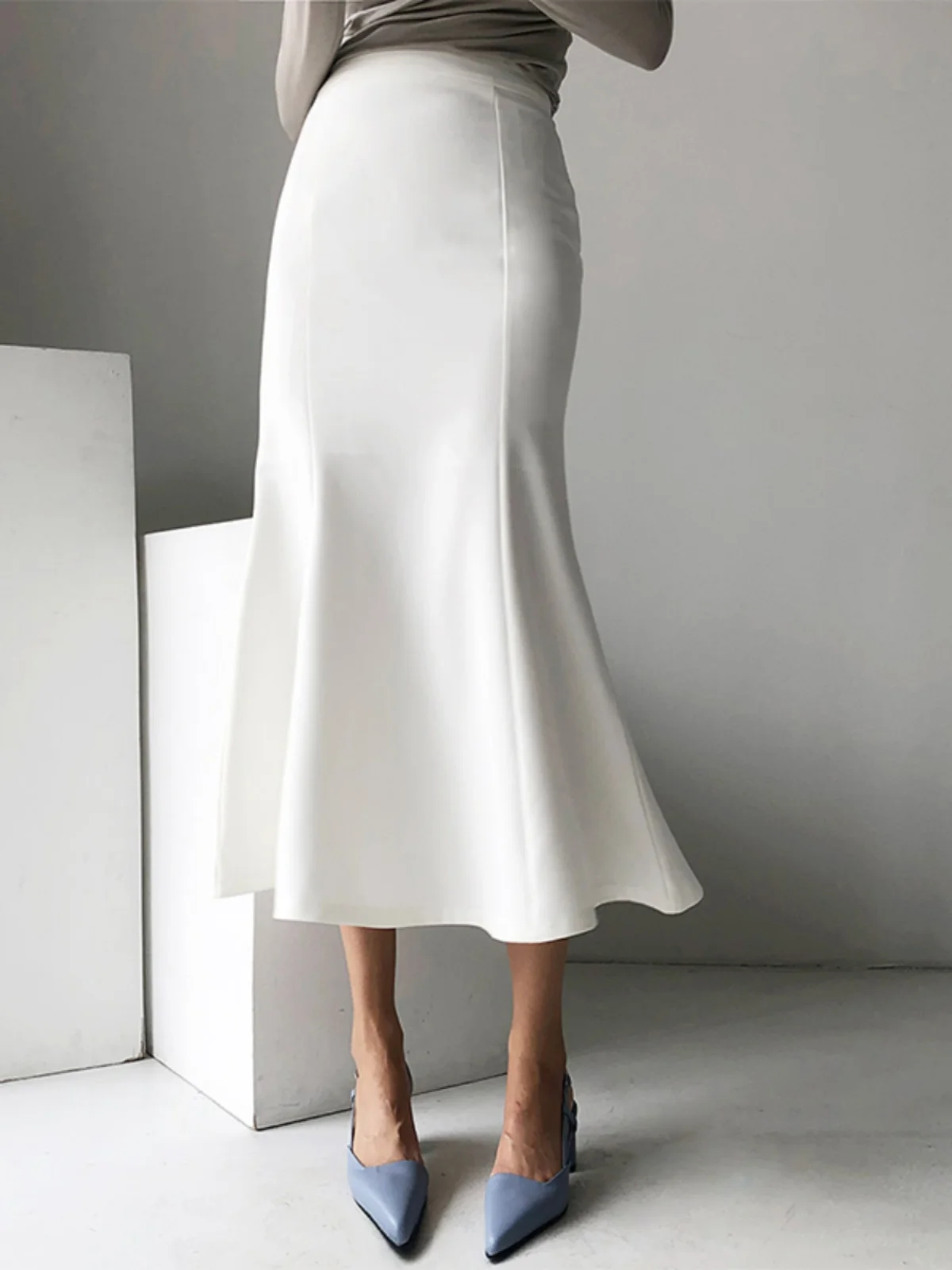 

Acetate Satin Fish Tail Skirt Women's Design Sensation Midi Length Draping Wrap around Skirt Asymmetrical High Waist Zipper S...