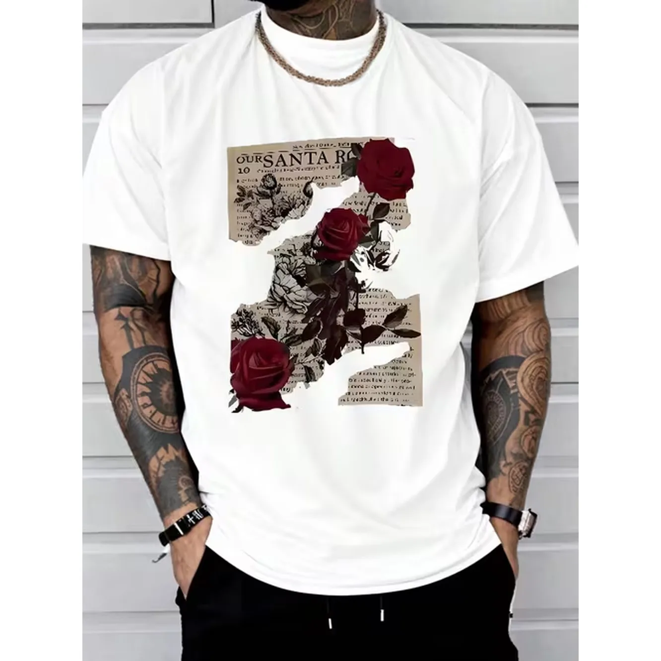 Mens Vintage Rose Graphic T Shirt Loose Fit Breathable Tee California Shirt For Casual Formal Beach Outfits Machine Washable Everyday Essential Print Soft Material Printed Top Mens Fashion