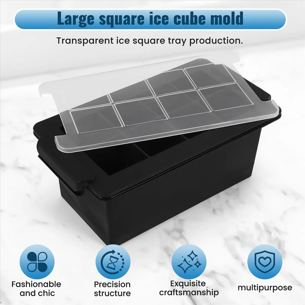 L! DT822^Clear Ice Maker, Clear Ice Square Tray Make 8 Big Square Ice Square, Crystal Clear Ice Square Maker for Cocktails