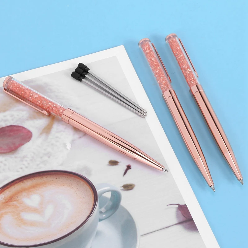 Rose Gold Pen Bling Crystal Ball Point Pen Black Ink Pen With 60 Extra Refills (Rose Gold 60 Pack)