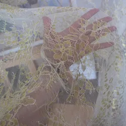 1.5 Meters Wide Gold high-end eyelash lace fabric DIY dress veil sewing decoration splicing accessories 3M long 2025