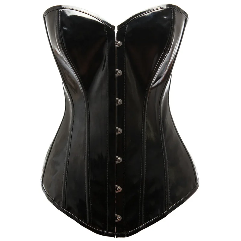 Sexy Women Shiny PVC Corset Lace up  Leather Corset Gothic Punk Style Bustier Overbust Body Shaper Plus Size Black