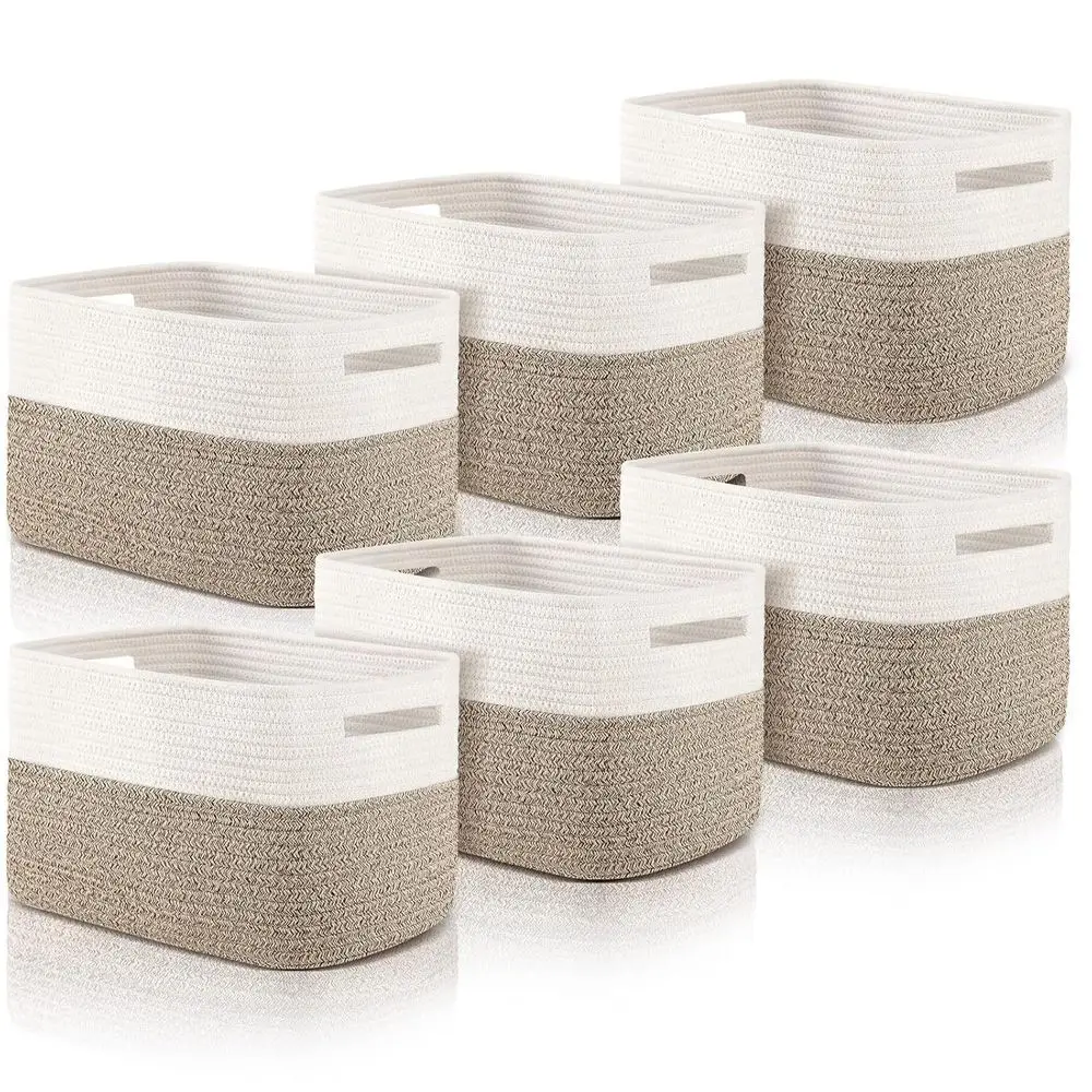 

Светло-коричневые корзины для хранения из 6 штук — органайзеры из хлопчатобумажной веревки 14,8 x 9,8 x 8,9 с ручками для детской, классной комнаты, игровой комнаты