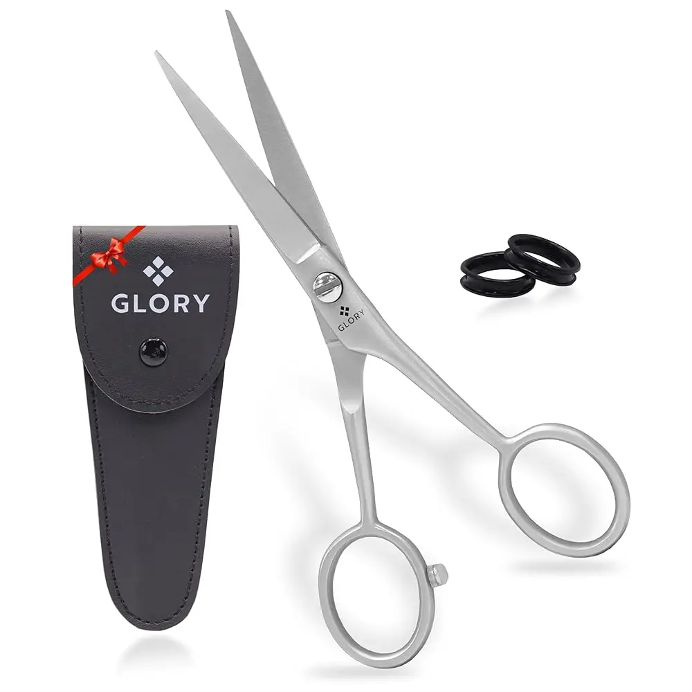 

5 Inch Professional Beard and Mustache Scissors, Premium Stainless Steel Facial Hair Trimming Scissors - Sharp Serrated Edge