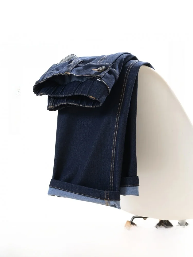 

Повседневные свободные мужские джинсы для мужчин среднего возраста, осенне-весенние, с высокой талией, из смесового полиэстера, модные, городские, стильные