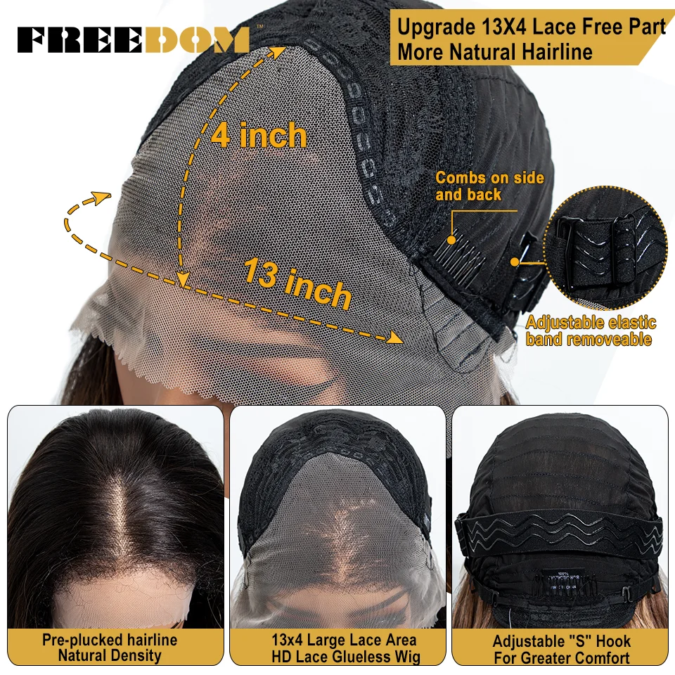 FREEDOM Synthetische Lace-Front-Perücken für schwarze Frauen, 28 Zoll, 13x4, vorgezupft, geschichtet, Ombre Braun Blond Highlight, Perücken für den täglichen Gebrauch – Detail 7