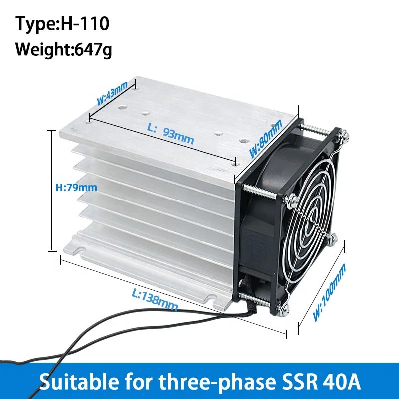 40A H-110 Three-Phase SSR Solid State Relay Heatsink with Fan