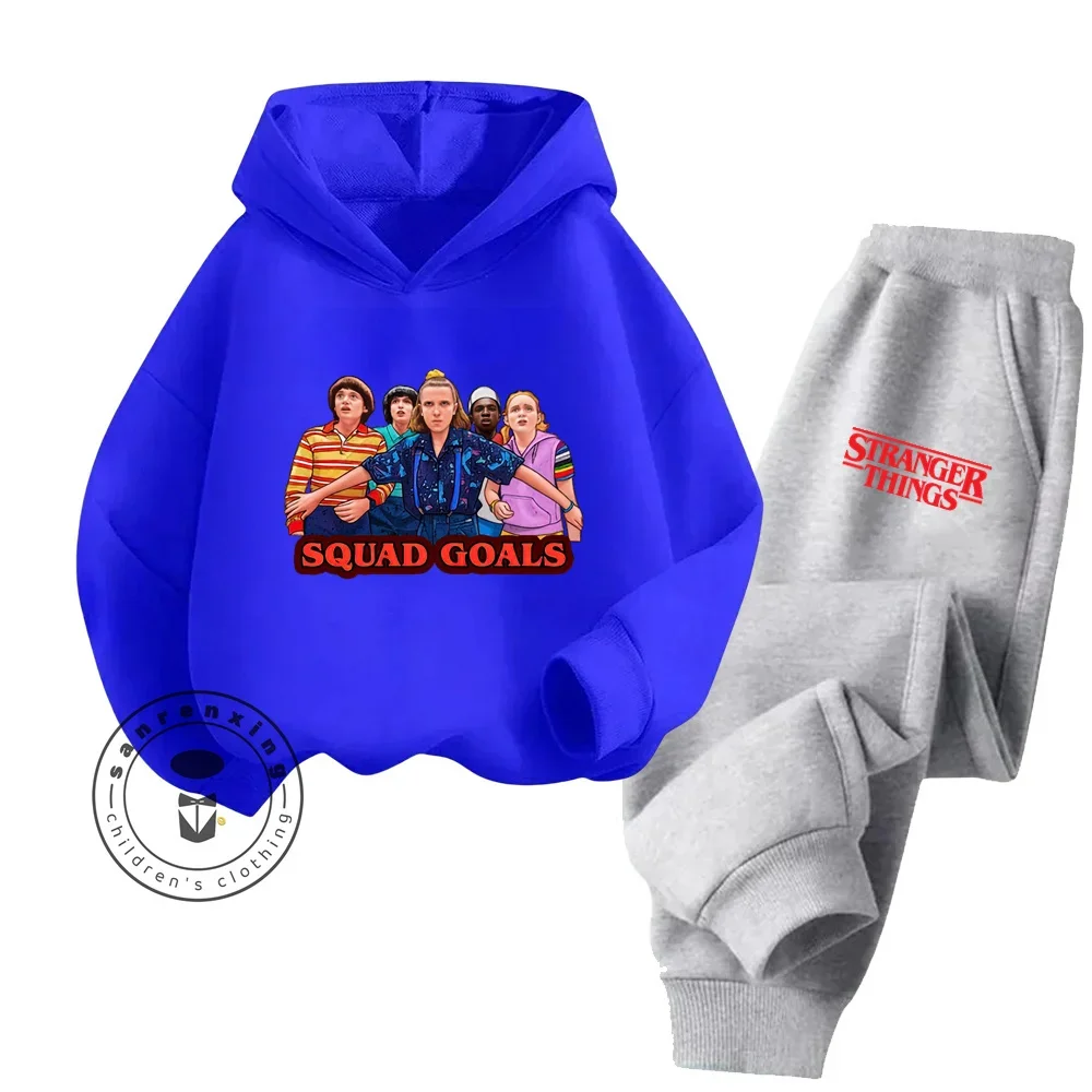 Stranger Things Long Sleeve Hoodie Pant Set Cozy Popular Fall Winter Series Soft Warm Stylish Ideal for Kids Sports Hoodie Set