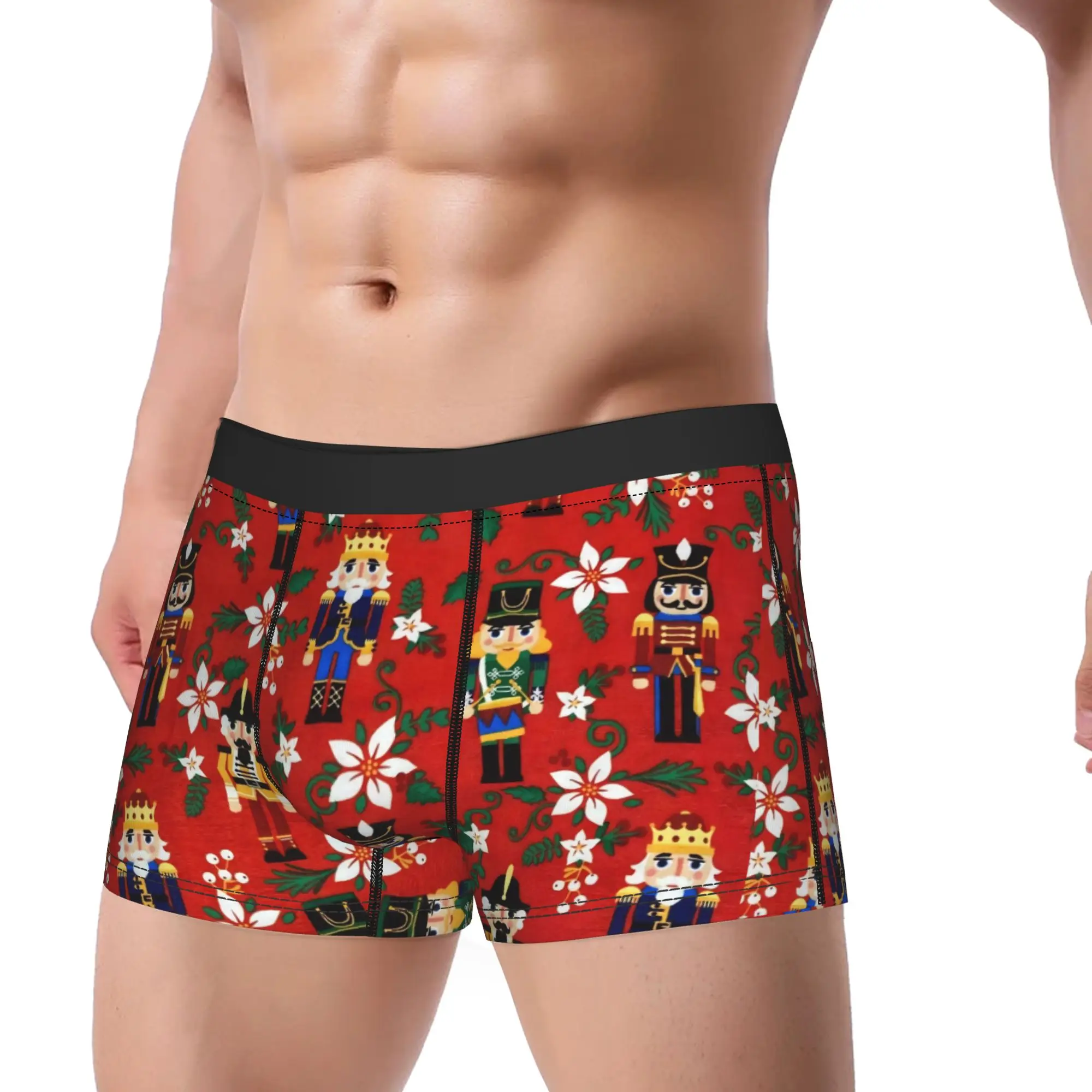 Sexy Boxer Christmas Nutcracker Shorts Panties Briefs Man Underwear Red Foral Soft Underpants for Homme Plus Size